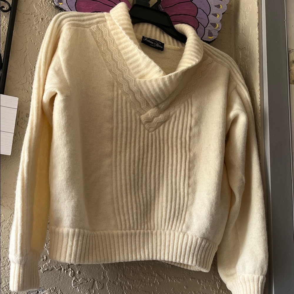 💯% Wool Fortnum &Mason Women's Cream Cowl Neck Sweater size 7. Vintage, rare